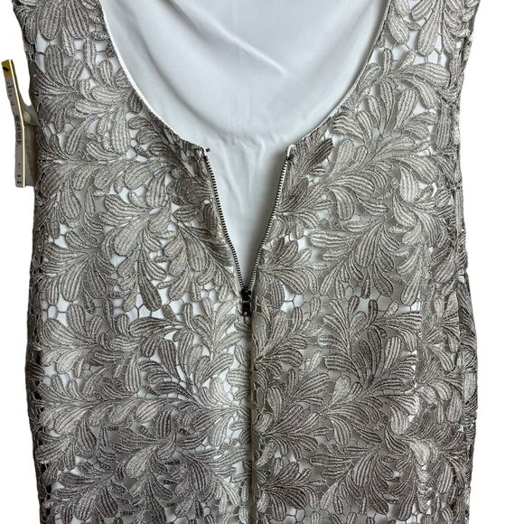 NWT Alice + Olivia Clover Metallic Lace OpenBack Mini Dress Light Silver Size 6 - Picture 9 of 14